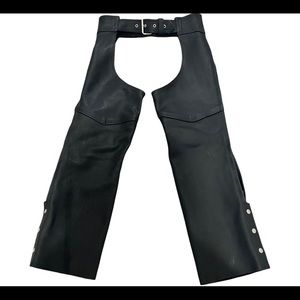 Iron Hides Adult M (32-36) Heavy Duty Black Leather Motorcycle Chaps Made In USA